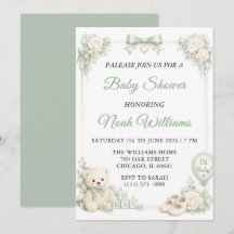 Elegante Babyparty-Einladungsvorlage in Salbeigrün