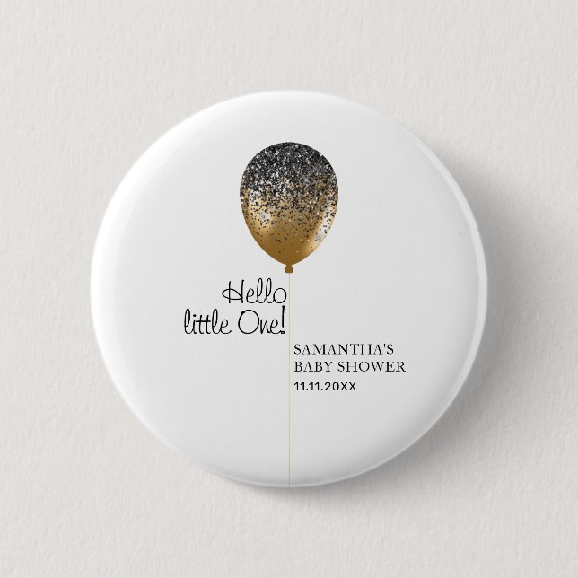 Elegante Babyparty Goldene Ballons Button (Vorderseite)
