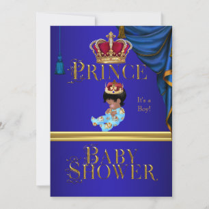 Elegante Babyparty Junge Blau Kleiner Prinz Krone Einladung