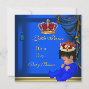 Elegante Babyparty Junge Blau Kleiner Prinz Krone Einladung