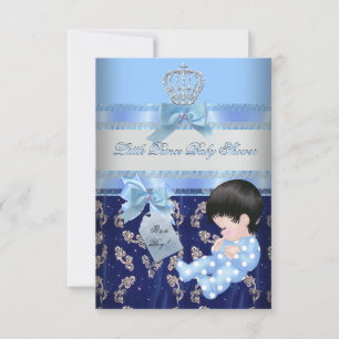Elegante Babyparty Junge Blau Kleiner Prinz Krone Einladung