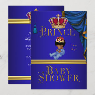 Elegante Babyparty Junge Blau Kleiner Prinz Krone Einladung