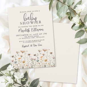 Elegante Babyparty mit Wildblumen Einladung