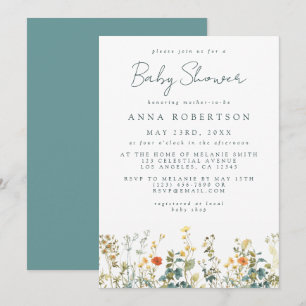 Elegante Babyparty mit Wildblumen Einladung