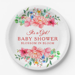 Elegante Babyparty rosa Rose Blume Pappteller