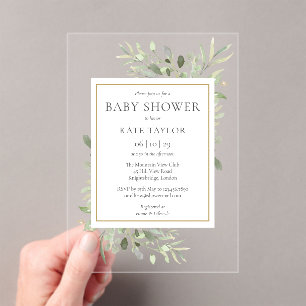 Elegante Babyparty-Sprinkle Watercolor Grün Acryleinladungen