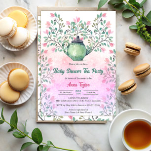 Elegante Babyshower-Teeparty-Teekanne Blumen Einladung