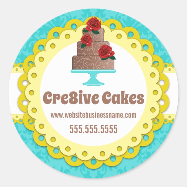 Elegante Backbäckerei Damask Gelbe Scallop Siegel Runder Aufkleber (Vorderseite)