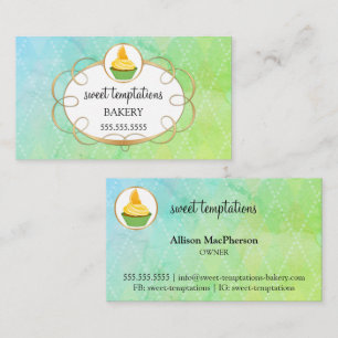 Elegante Bäckerei um Cupcake & Gold Scroll Visitenkarte