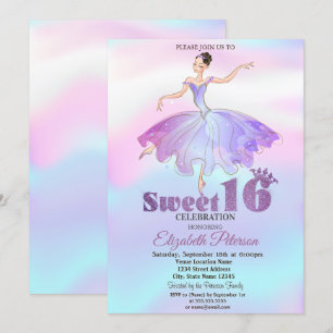 Elegante Ballerina Bunt Verlaufsfarbe Sweet 16 Einladung