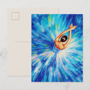 Elegante Ballerina im kosmischen blauen Wirbel Pop Postkarte