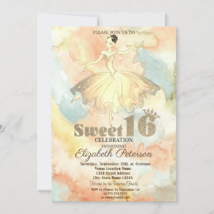 Elegante Ballerina Wasserfarbe Spritzer Sweet 16 Einladung