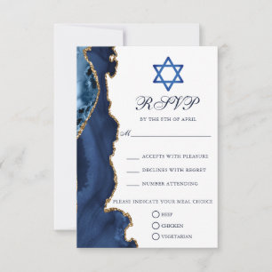 Elegante Bar-Mizwa-Feier Navyblau Gold RSVP Karte