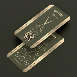 Elegante Barbershop Barber Green Gold Loyalty Card Visitenkarte