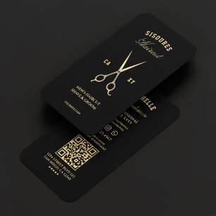 Elegante Barbershop Black Gold Barber Scissors Visitenkarte