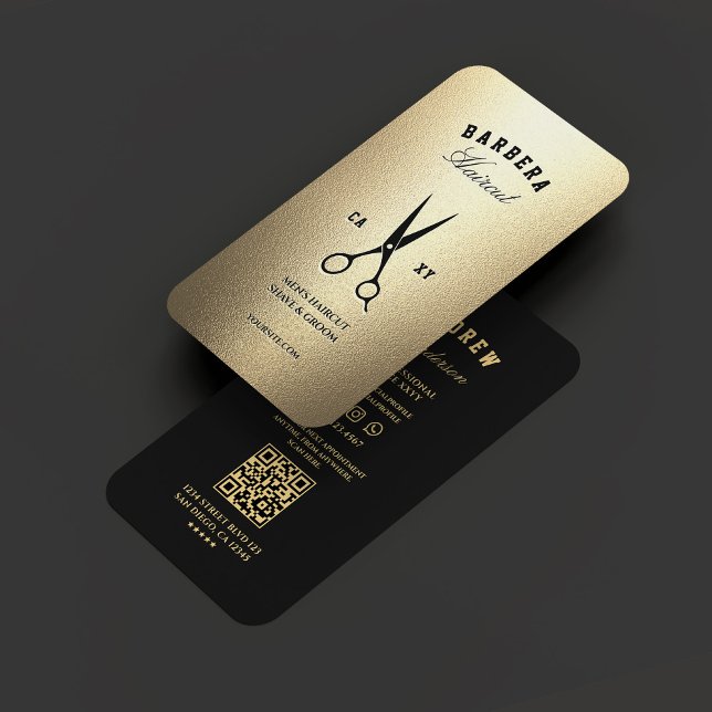 Elegante Barbershop Black Imitats Gold Scheren Visitenkarte (Elegant Barbershop Black Gold Scissors Modern Business Card
)