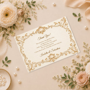 Elegante Barock-Gold-Hochzeit Dankeskarte