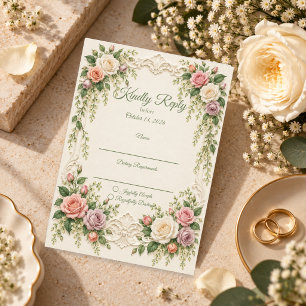 Elegante Barock-Rosa-Rosen-Hochzeit RSVP Karte