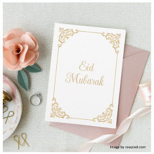 Elegante Barock-Schrift Eid Mubarak Weißgold Feiertagskarte