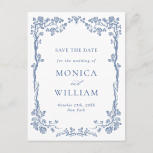Elegante barocke blaue Rose Hochzeit speichern das Postkarte