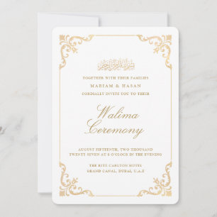 Elegante Barocke Goldrahmen-Schrift Walima-Zeremon Einladung