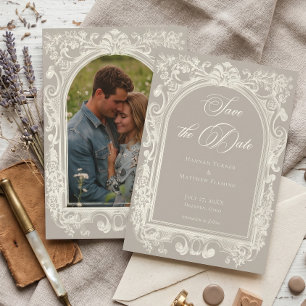 Elegante Barocke Vintage Neutrale Tannbraune Elfen Save The Date