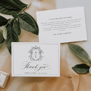 Elegante barocke Wappenkartusche Hochzeit Dankeskarte