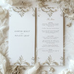 Elegante Barockkarte Einladung<br><div class="desc">Set Sie mit dieser Botanischen Hochzeitskarte für ein unvergessliches kulinarisches Erlebnis. Delikate Aquarelltöne in sanften Korallentönen, Blüten, Salbei und Winkeln schmücken Ober und Unterseite und erinnern an einen zauberhaften Garten. Eine Vintag inspirierte griechische Urne verankert das Design und deutet auf zeitlose Eleganz hin. Die Speisekarte selbst wird in einem klassischen...</div>