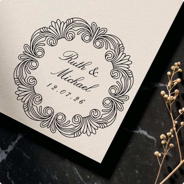 Elegante Barockrolle Hochzeitstag und Namen Permastempel (Von Creator hochgeladen)