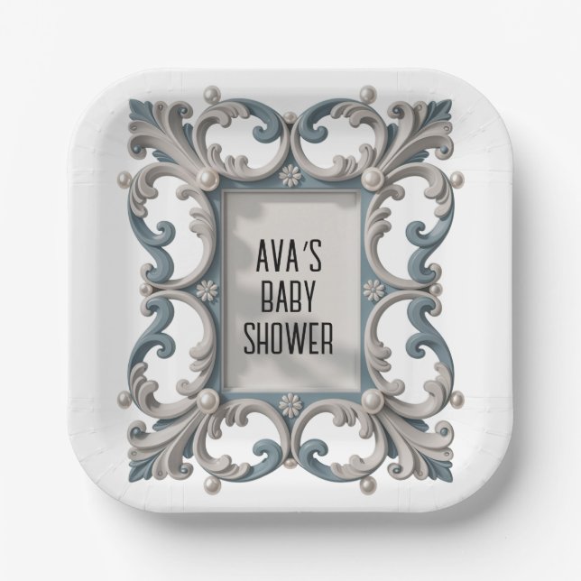 Elegante Baroque Baby Boy Dusche Pappteller (Vorderseite)