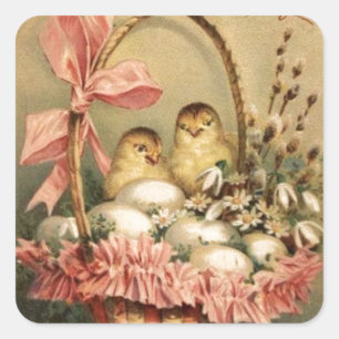 ELEGANTE BASKET, CHICKEN, BLUME UND EASTER QUADRATISCHER AUFKLEBER