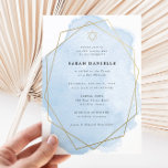 Elegante Bat Mitzvah Gold Star Einladung<br><div class="desc">Dieses moderne Design zeigt Ihren eigenen Text auf einem Aquarellplatz,  der in einem geometrisch geformten Rahmen dargestellt ist. Fügen Sie den Text mithilfe des Vorlagenformulars hinzu. Die erweiterten Editiermenüs,  auf die Sie durch die Option "Weitere Anpassung" zugreifen können,  ermöglichen es Ihnen,  die Schriftart und das Layout zu ändern.</div>