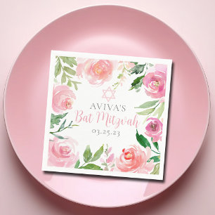 Elegante Bat-Mizwa-Feier Personalisierte rosa Flor Serviette
