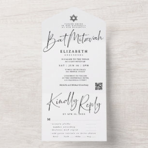Elegante Bat-Mizwa-Option mit QR-Code für das Esse All In One Einladung