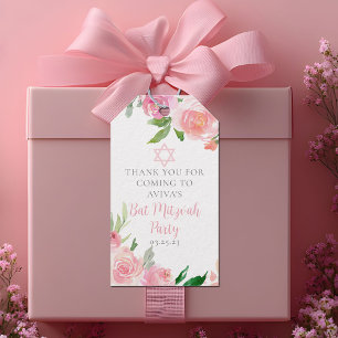 Elegante Bat-Mizwa-Party personalisierte rosa Blum Geschenkanhänger