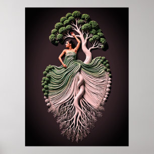 Elegante Baum-Frau-Wandkunst – 3D Naturinspiriert Poster