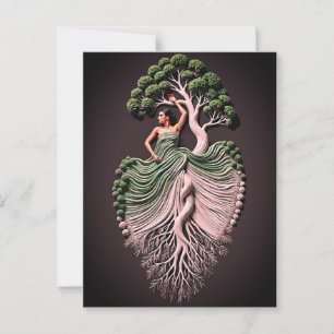 Elegante Baum-Frau-Wandkunst – 3D Naturinspiriert Postkarte