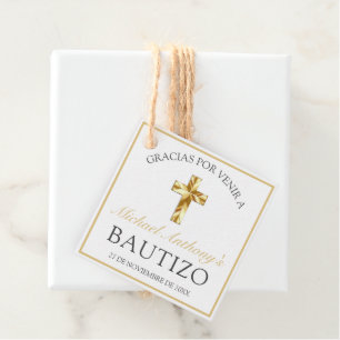 Elegante Bautizo de Bebé Blanco Dorado Geschenkanhänger