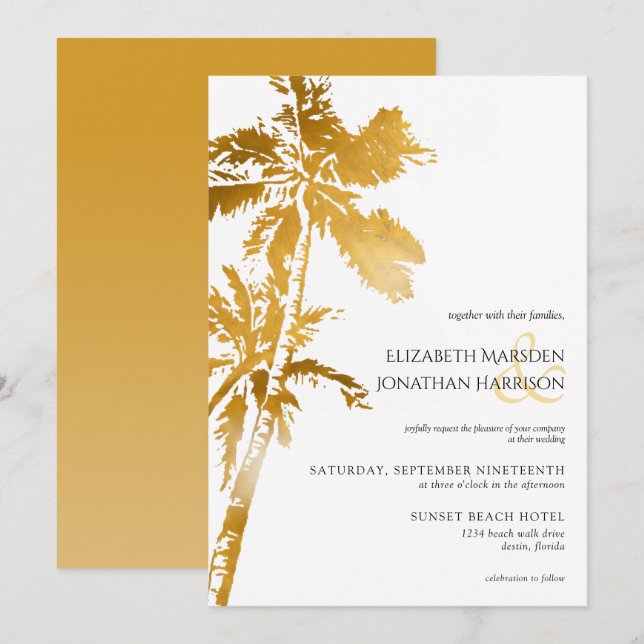 Elegante Beach Palm Trees Gold Tropical Einladung (Vorne/Hinten)