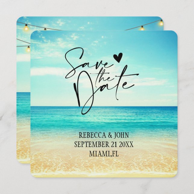 Elegante Beach Summer Wedding Save the Date Card Einladung (Vorne/Hinten)