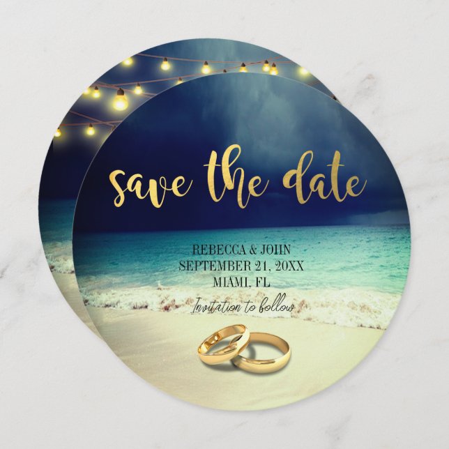 Elegante Beach Summer Wedding Save the Date Card Einladung (Vorne/Hinten)