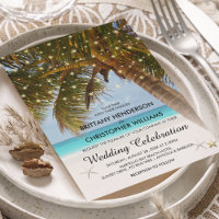 Elegante Beach Wedding | String Lights Palm Tree