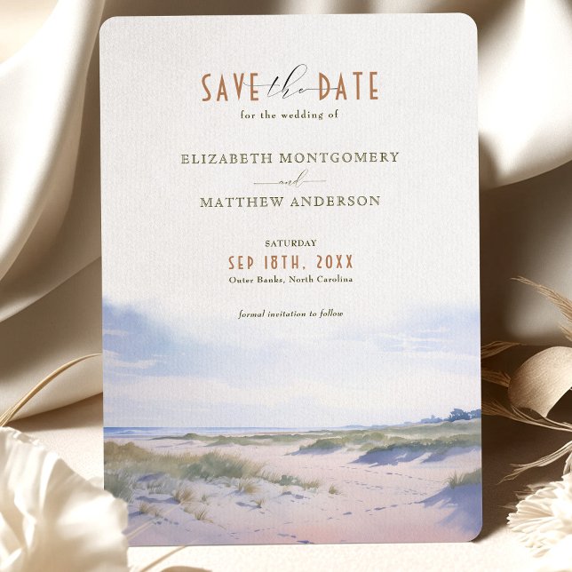 Elegante Beachfront Save the Date Karte - Außenban (Von Creator hochgeladen)