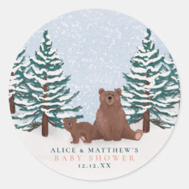 Elegante Bear Winter Baby Shower Fevor Runder Aufkleber