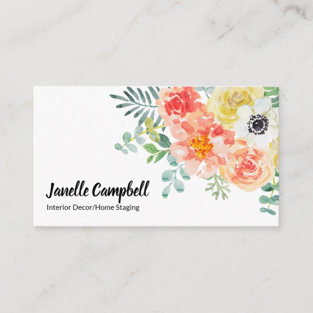 Elegante Beautiful Watercolor Floral Business Card Visitenkarte (Vorderseite)