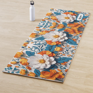 Elegante Beautiful White Orange Blume Yogamatte