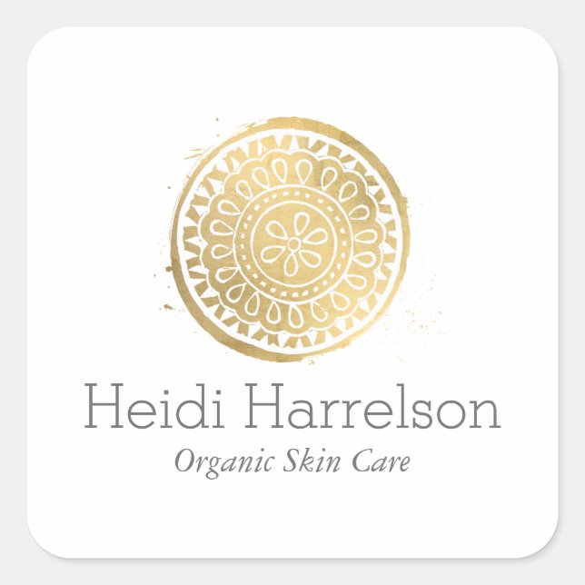Elegante Beauty Mandala Logo Imitate Gold Quadratischer Aufkleber (Vorderseite)