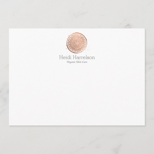 Elegante Beauty Mandala Logo Rose Gold Flat Note Mitteilungskarte (Vorderseite)