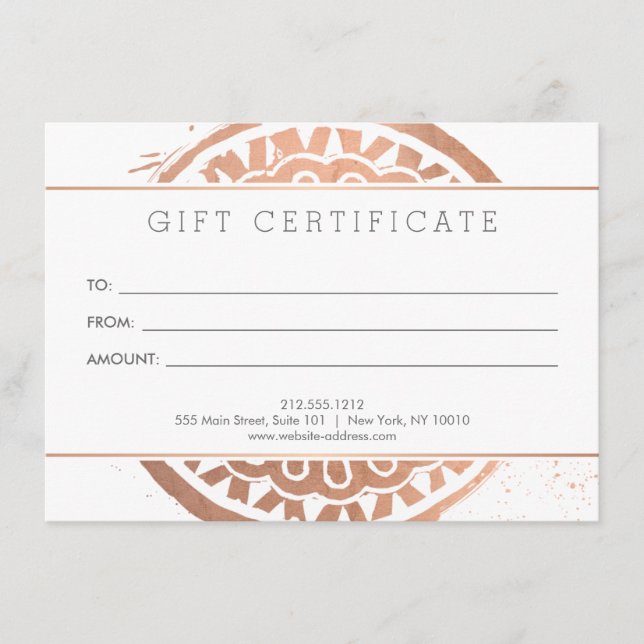 Elegante Beauty Mandala Logo Rose Gold Geschenkkar (Vorderseite)