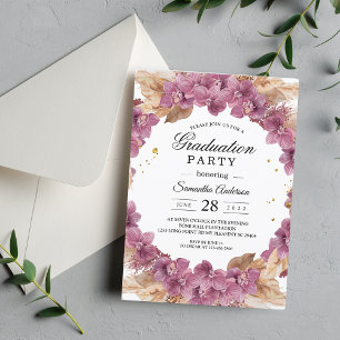 Elegante Beauty Pink Watercolor Orchid & Pampas Einladung